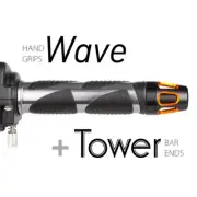 KiWAV Motorcycle Wave Grips Dark Gray with Tower Bar Ends Orange/Black