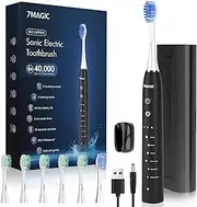 Electric Toothbrush, Sonic Toothbrush, Electric Toothbrush with 6 Modes, 3 Intensities, 40000VPM, IPX7, Toothbrush with 90 Days Battery Life and Timer, Black