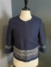 Pendleton Womans Medium Blue Zip Up Linen Blazer Aztec With Tag