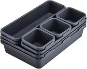 8pcs/Set Drawer Desk Draw Cutlery Storage Tray Office/Home Kitchen Organizer Box, Durable Plastic, Grey