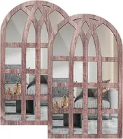 2Pcs Arched Window Mirror,Window Mirror Decal,Windowpane Mirror,Retro Arched Window Mirror,Acrylic Window Mirror Decal,Windowpane Mirror for Dining Room Bedroom (Arch, Coffee Color)
