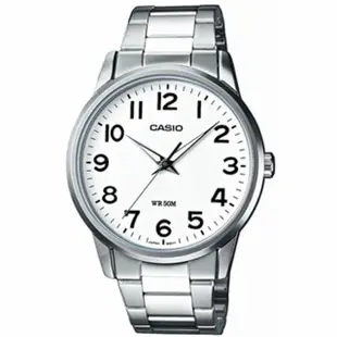 【CASIO 卡西歐】紳士簡約不鏽鋼腕錶/銀x白面 數字款(MTP-1303D-7B)