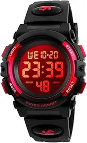 [Dayllon] Kids Digital Watch Boys Outdoor Sports 50M Waterproof Girls Watches Alarm Clock 12/24 H Stopwatch Calendar for Ages 3-15 Boy Girl Wristwatch Kids Gift, Red X( 8-15 Year Old), Digital