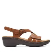 Clarks Women's Merliah Bonita Wedge Sandal Tan Leather