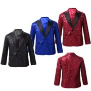 Kids Boys Stylish Dinner Tux Dress Blazer Shiny Sequin Slim Fit Suit Jacket Coat