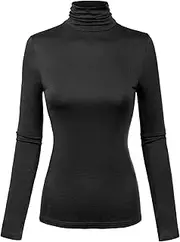 [MixMatchy] Women's Tight Fit Lightweight Solid/Stripe Long Sleeves Turtle Neck Top
