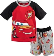 Disney Pixar Cars Lightning McQueen Toddler Boys T-Shirt French Terry Shorts Set Red/Grey 4T