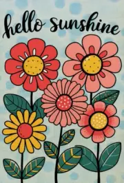 Hello Sunshine Floral Whimsical Style Burlap Garden Flag -12" x 18"