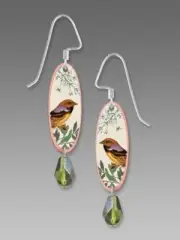 Bird on Branch Print Long Oval Copper Earrings by Lemon Tree Sterling Hook