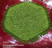 CHUNKY VTG 1970s Wool Yellow/Green Octagon Fringe ECO FRIENDLY FLOOR MAT RUG 26"