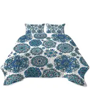 Blue Turquoise Snowflakes Mandalas Coverlet