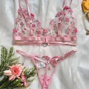Womens Fashion Rose Embroidery Sexy Love Button Thong Fun Underwear