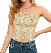 [Naimo] Women's Sparkly Bling Sequin Stripe Tube Top Sexy Stretchy Crop Top Party Costume Clubwear Camisoles