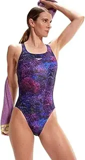 [Speedo] Allover Digital Leaderback Swimsuit - Black/Indigo Glow/Neon Violet