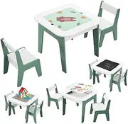 KIDBOT 4 in 1 Kids Table Chairs Set Childrens Play Activity Centre Furniture Outdoor Picnic Indoor Study Craft Drawing Storage Desk with 2 Tabletops