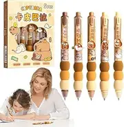 WEZCHUGHAOL Capybara Ballpoint Pens, Cute Erasable Ink Pens, 0.5mm Fine Point, blue Ink, Set of Pens (Brown)