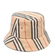 Authentic NEW BURBERRY UNI Beige / Black REVERSIBLE ICON STRIPE Bucket Hat S