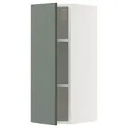 METOD wall cabinet with shelves, white/Nickebo matt grey-green, 30x37x80 cm