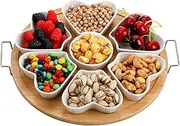 Dicunoy Set of 8 Appetizer Serving Tray, 12.4" Ceramic Divided Relish Dish, Porcelain Veggies Serving Tray with Handle and Dip, White Serving Platter for Fruit, Candy, Snacks, Taco Chips, Parties