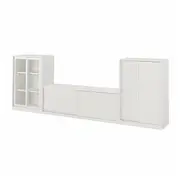 TONSTAD TV/storage comb with sliding doors, off-white/clear glass, 339x37x116 cm