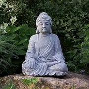 TOETOL Large Buddha Statue Outdoor Zen Decor Medium 20” High Yard Decor Magnesium Oxide Stone Grey for Yard Garden Patio Deck Home