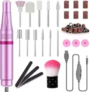 Electric Nail Files, Geecol USB Manicure Electric Nail Drill Kit 20000 RPM Adjustable Speed with 11 Changeable Filing Bits Nail Dust Brush for Exfoliating, Polishing, Nail Removing Pink