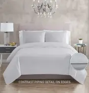 Christian Siriano KING DUVET 3 Pc Set Solid Grey with Dark Grey Contrast Piping