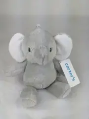 CARTER'S 8" Plush Elephant White Gray Stuffed Animal Baby Toy NEW NWT