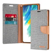 Goospery Canvas Samsung Galaxy S21 FE Wallet Leather Case Denim Stand Flip Fabric Pouch Credit Card Slots Cover - Grey