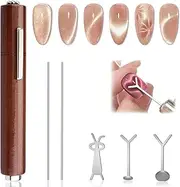 FOWSRHRG 3 in 1 Cat Eye Nail Magnet Set, Multifunctional Wooden Handle Nail Magnet, Heart Magnet for Nails, Rabbit Shape Cat Eye Magnet for Nails, Long Strip Magnets Tool for Nail Art DIY at Home