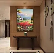 Hand-Painted Oil Painting - Modern Large Size Wall Art Mountains Lake Flowers Texture Painting,Sofa Background Living Room Bedroom Home Decorations,As Shown,120 X 200Cm(47''X80'')