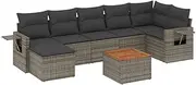 vidaxl - 8 Piece Garden Sofa Set Patio Modular Seating with Cushions - Poly Rattan Outdoor Lounge with Storage - Grey, Acacia Wood Table - Ideal for Patio, Deck, Garden