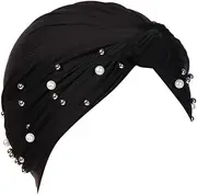 Summer Turban Hats for Women Sleeping Hat Elastic Head Wrap Caps Pearls Twisted Braid Hair Cover Headwear