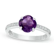 7.0mm Cushion-Cut Amethyst and White Topaz Ring in Sterling Silver