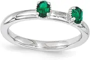 [Stackable Expressions] 2.5mm 925 Sterling Silver Polished Prong set Stackable Created Emerald Two Stone Ring Size 8-Stackable-Ring for Women