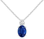 [Angara] Natural Oval Sapphire Solitaire Pendant Necklace with Diamond in Sterling Silver/10ct/14ct Solid Gold for Women | September Birthstone Jewellery for Her