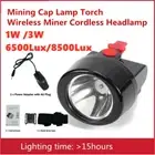 1W 6500LUX / 3W 8500LUX LED Head Hunt Miner Torch Cordless Long Mining Cap Lamp