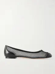 [Manolo Blahnik] Manolo Blahnik - Capbalme Leather-trimmed Mesh Ballet Flats - Black - IT40 IT 40 Black