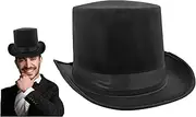 Nicky Bigs Novelties Tall Satin Black Top Hat - Deluxe Caroler Snowman Ringmaster Top Hat - Mad Hatter Baron Costume Hat