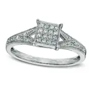 0.13 CT. T.W. Natural Diamond Square Composite Promise Ring in Solid 10K White Gold