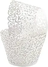 SUYEPER 100pcs Cupcake Wrappers Artistic Bake Cake Paper Cups Little Vine Lace Laser Cut Liner Baking Cup Muffin Case Trays for Wedding Party Birthday Decoration (White)