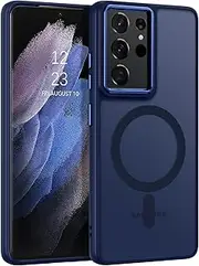 [BENTOBEN] for Samsung Galaxy S21 Ultra Case, Magnetic Skin-Friendly Touch Slim Matte Phone Cases Supports Wireless Charging, Shockproof Full-Body Protective Cover for Samsung S21 Ultra 6.8", Deep Blue