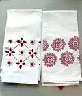 2 Woven Cotton IKEA Tea Towels White with Red Designs Snowflakes