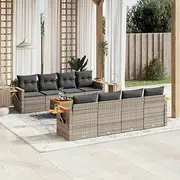 9 Piece Outdoor Furniture Sets with Table, Chairs, Chair, Patio & Outdoor, Grey Poly Rattan Garden Sofa Set with Cushions
