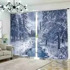 Forest World After Snow 3D Blockout Photo Print Curtain Fabric Curtains Window