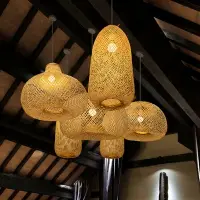 在飛比找樂天市場購物網優惠-異麗茶室陽臺現代簡約竹編燈具新中式餐廳客廳燈樓梯過道竹藝吊燈