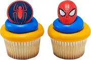 DecoPac Marvel's Spider-Man™ Spider and Mask Rings, Spider-Man Cupcake Decorations, Red and Blue Food Safe Cake Toppers – 24 Pack