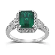 Created Emerald Ring with 1/2ct of Diamonds in 9kt White Gold