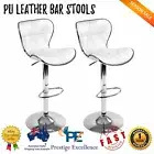 Set of 2 PU Leather Kitchen Bar Stools with Chrome Base Gas Lift White Barstools