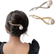 Twist n Clips French Barrettes Hair Clips for Thick Hair Banana Clips Pearl Hairpins Non Slip Silver Gold Hair Barrette for Women Girls Hair Accessories